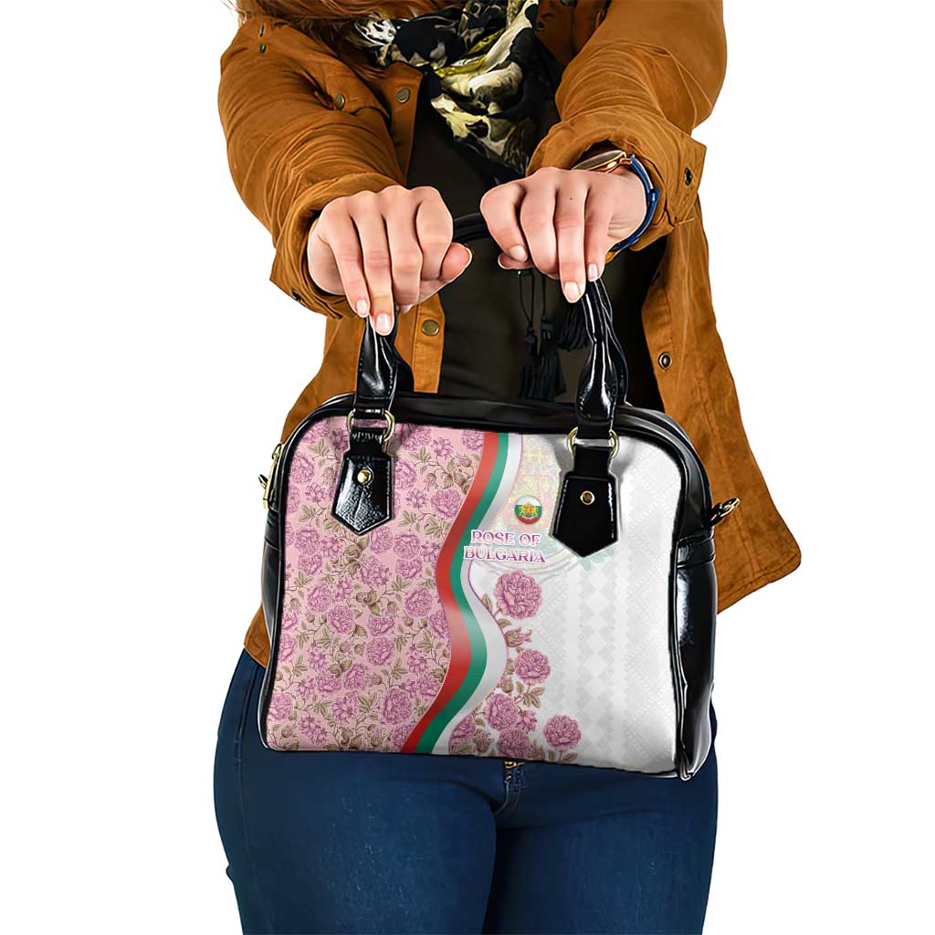 Rose of Bulgaria Shoulder Handbag with National Flag Ribbon and Floral Damask Pattern