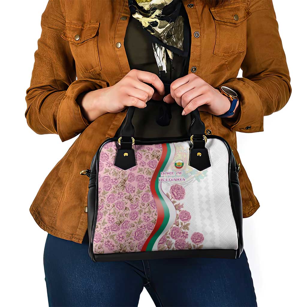 Rose of Bulgaria Shoulder Handbag with National Flag Ribbon and Floral Damask Pattern