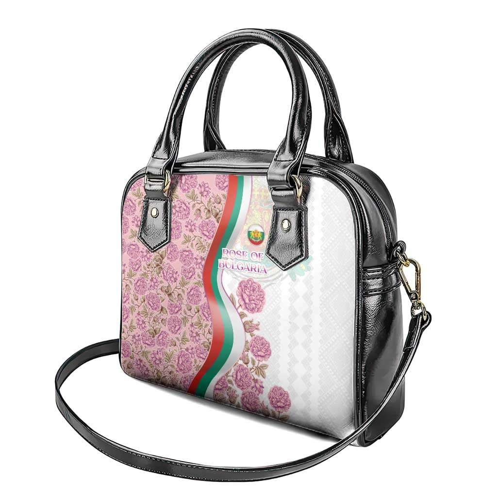 Rose of Bulgaria Shoulder Handbag with National Flag Ribbon and Floral Damask Pattern