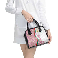 Rose of Bulgaria Shoulder Handbag with National Flag Ribbon and Floral Damask Pattern