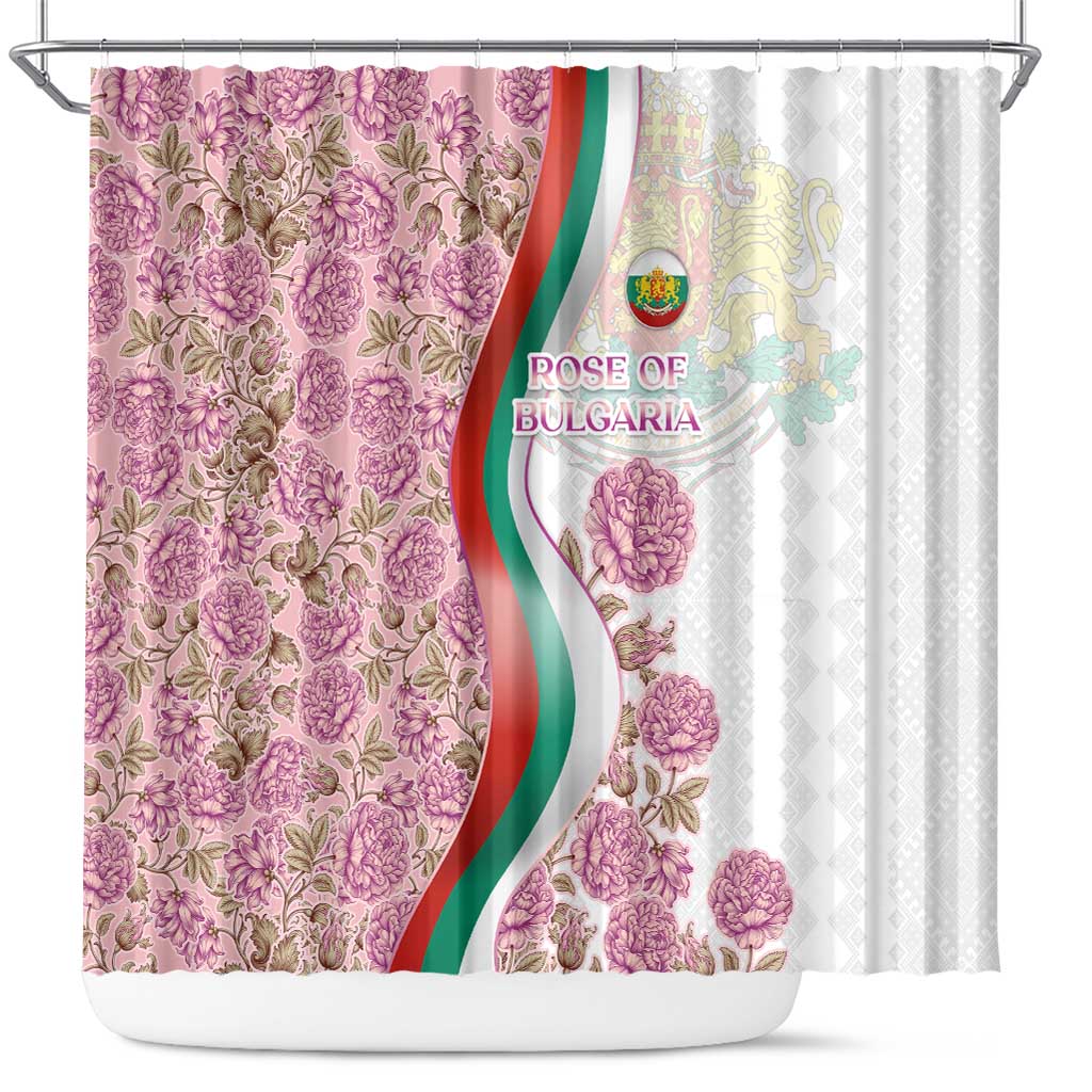 Rose of Bulgaria Shower Curtain with National Flag Ribbon and Floral Damask Pattern