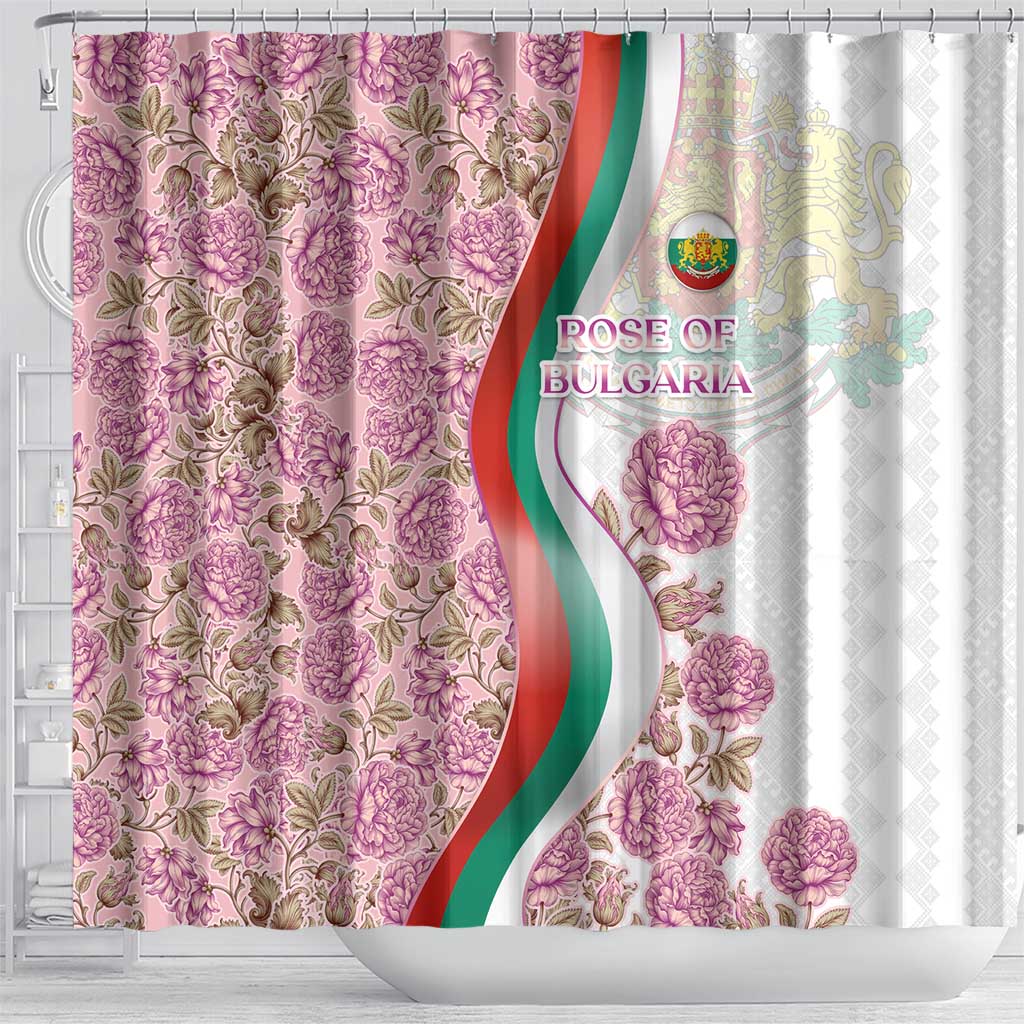 Rose of Bulgaria Shower Curtain with National Flag Ribbon and Floral Damask Pattern