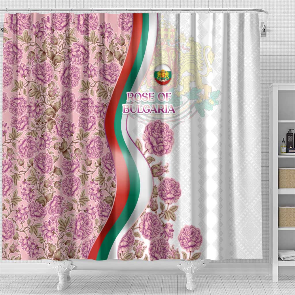 Rose of Bulgaria Shower Curtain with National Flag Ribbon and Floral Damask Pattern