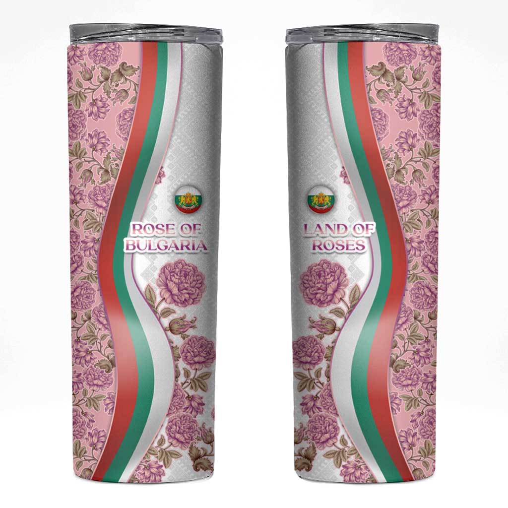 Rose of Bulgaria Skinny Tumbler with National Flag Ribbon and Floral Damask Pattern