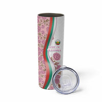 Rose of Bulgaria Skinny Tumbler with National Flag Ribbon and Floral Damask Pattern