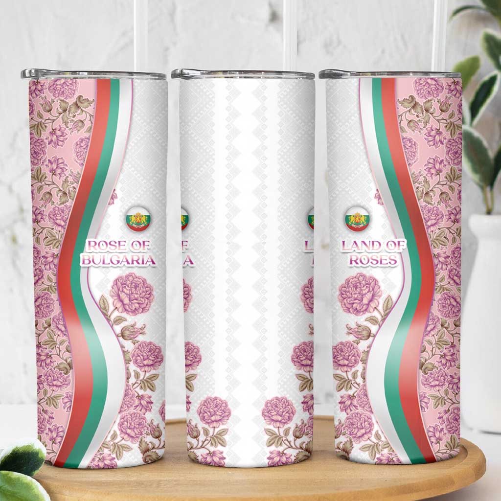 Rose of Bulgaria Skinny Tumbler with National Flag Ribbon and Floral Damask Pattern