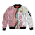 Rose of Bulgaria Sleeve Zip Bomber Jacket with National Flag Ribbon and Floral Damask Pattern