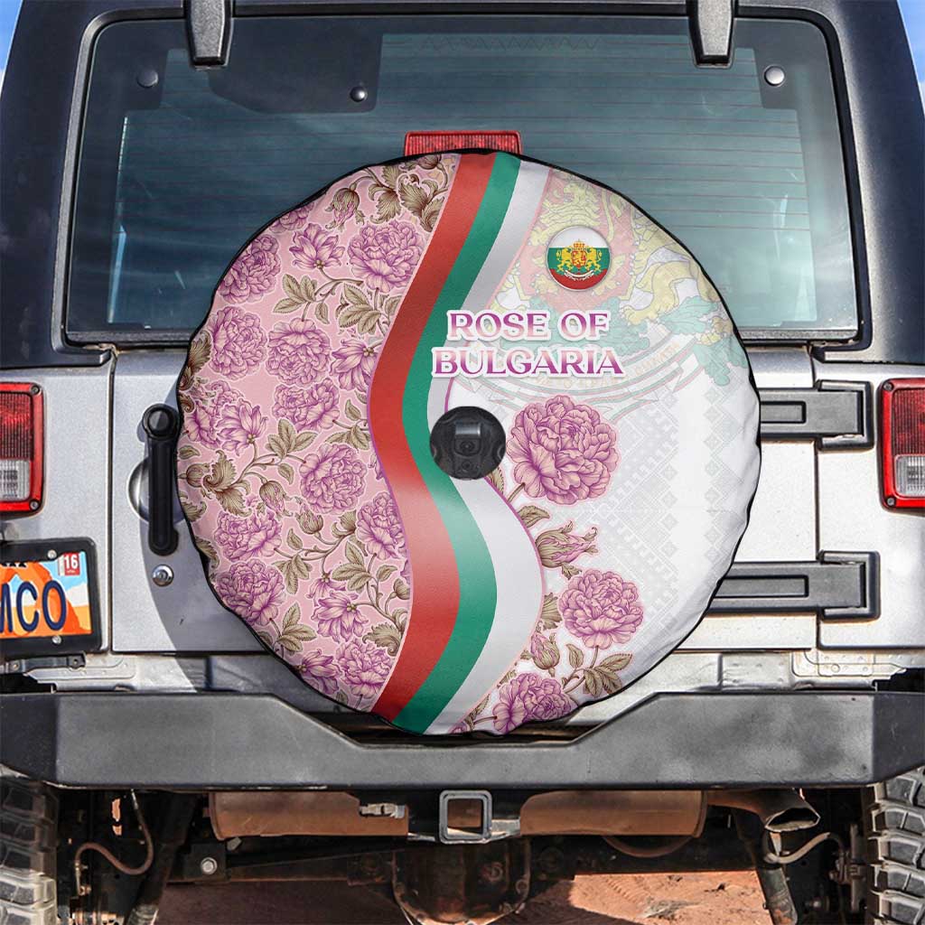 Rose of Bulgaria Spare Tire Cover with National Flag Ribbon and Floral Damask Pattern