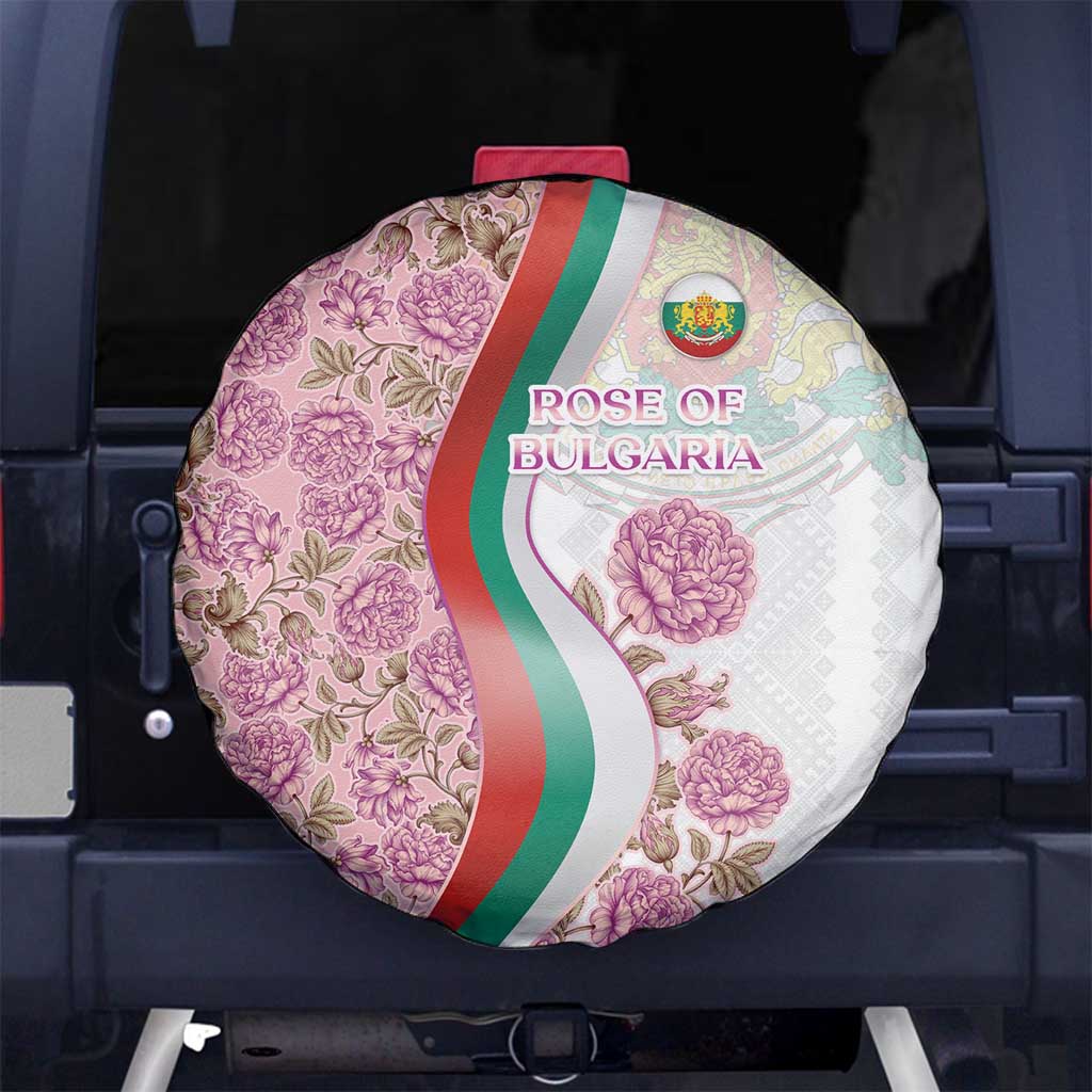 Rose of Bulgaria Spare Tire Cover with National Flag Ribbon and Floral Damask Pattern