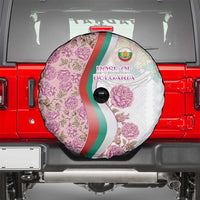 Rose of Bulgaria Spare Tire Cover with National Flag Ribbon and Floral Damask Pattern