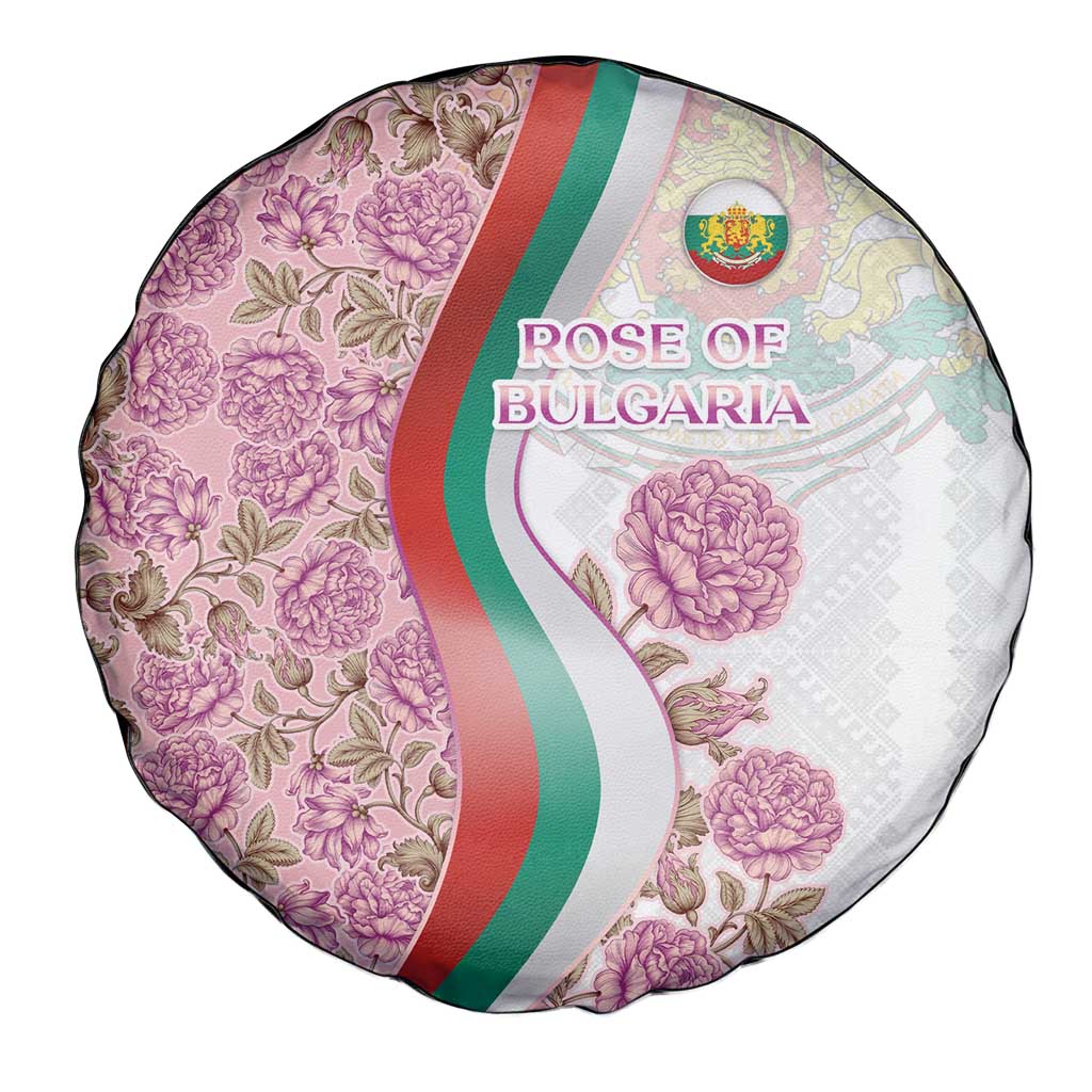 Rose of Bulgaria Spare Tire Cover with National Flag Ribbon and Floral Damask Pattern