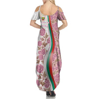 Rose of Bulgaria Summer Maxi Dress with National Flag Ribbon and Floral Damask Pattern