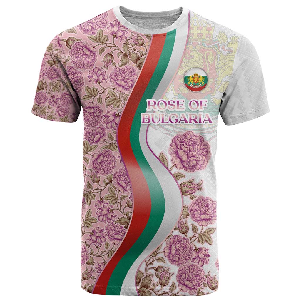Rose of Bulgaria T Shirt with National Flag Ribbon and Floral Damask Pattern