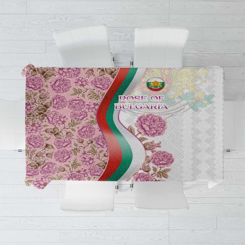 Rose of Bulgaria Tablecloth with National Flag Ribbon and Floral Damask Pattern