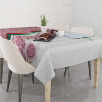 Rose of Bulgaria Tablecloth with National Flag Ribbon and Floral Damask Pattern