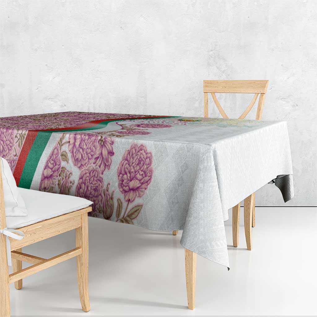 Rose of Bulgaria Tablecloth with National Flag Ribbon and Floral Damask Pattern