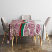 Rose of Bulgaria Tablecloth with National Flag Ribbon and Floral Damask Pattern
