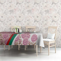 Rose of Bulgaria Tablecloth with National Flag Ribbon and Floral Damask Pattern
