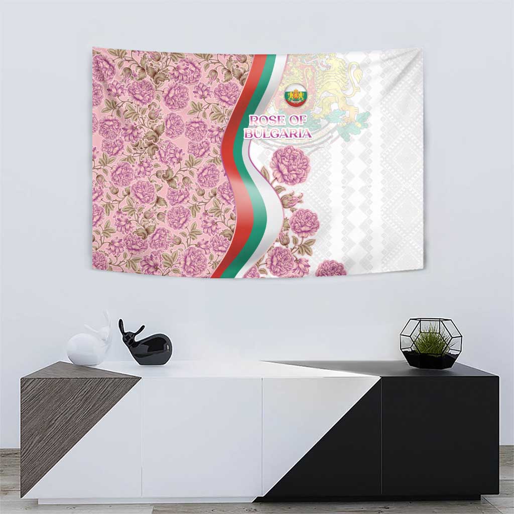 Rose of Bulgaria Tapestry with National Flag Ribbon and Floral Damask Pattern