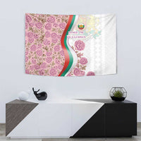 Rose of Bulgaria Tapestry with National Flag Ribbon and Floral Damask Pattern