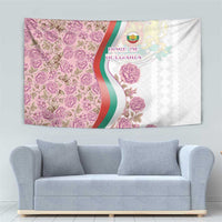 Rose of Bulgaria Tapestry with National Flag Ribbon and Floral Damask Pattern