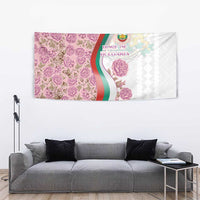 Rose of Bulgaria Tapestry with National Flag Ribbon and Floral Damask Pattern
