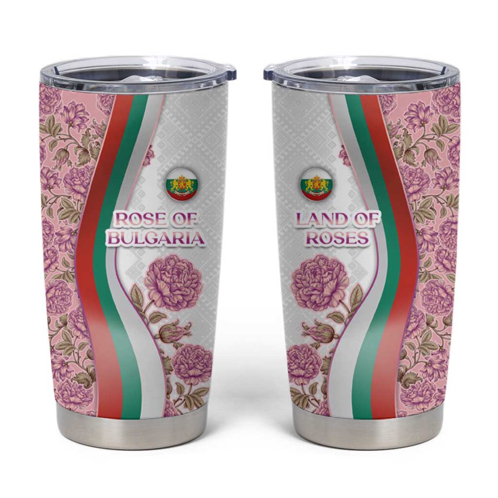 Rose of Bulgaria Tumbler Cup with National Flag Ribbon and Floral Damask Pattern