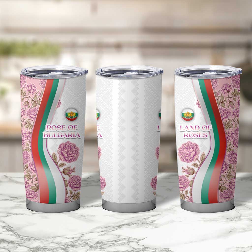 Rose of Bulgaria Tumbler Cup with National Flag Ribbon and Floral Damask Pattern