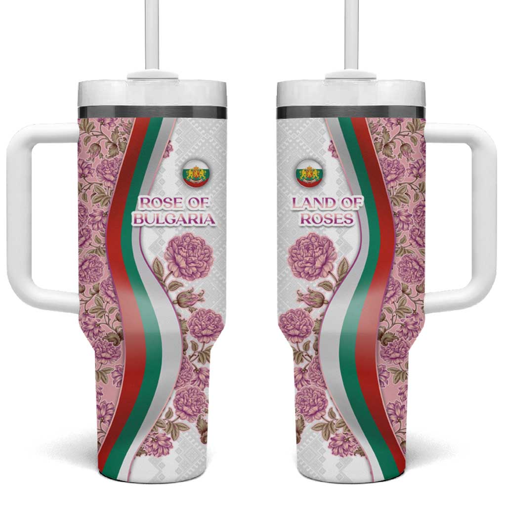 Rose of Bulgaria Tumbler With Handle with National Flag Ribbon and Floral Damask Pattern