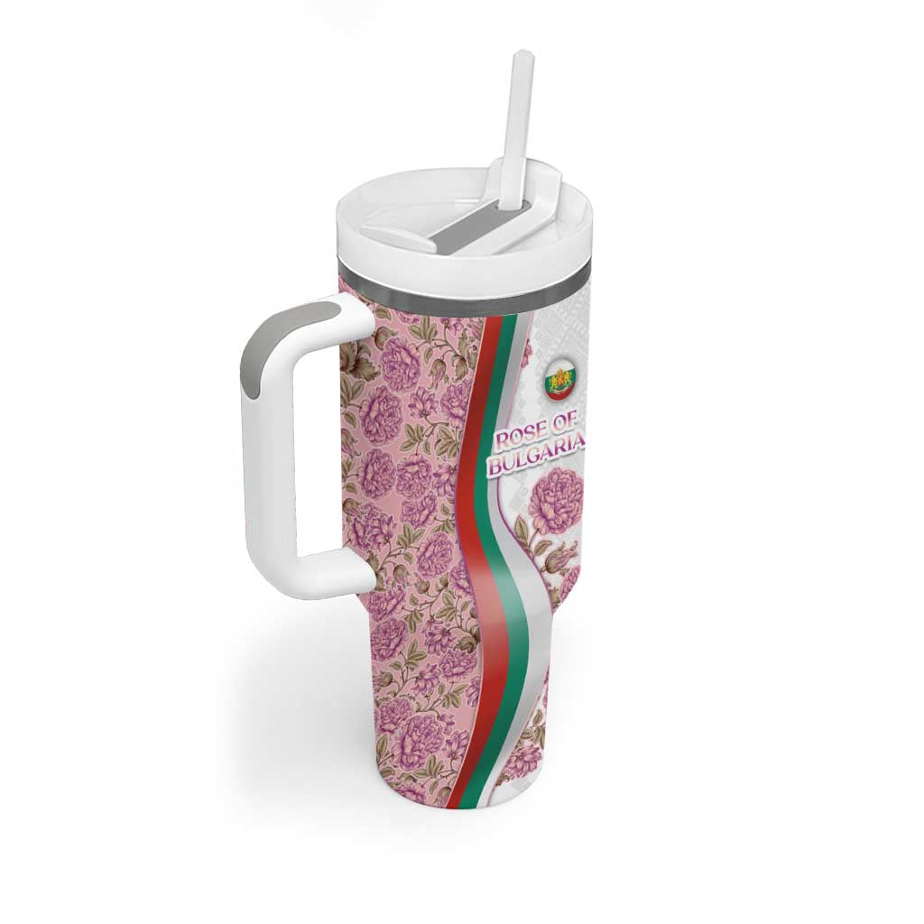 Rose of Bulgaria Tumbler With Handle with National Flag Ribbon and Floral Damask Pattern