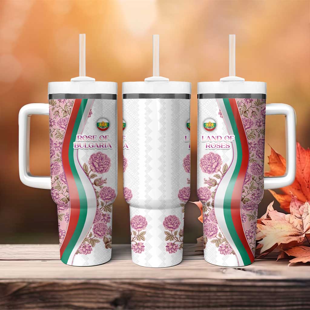 Rose of Bulgaria Tumbler With Handle with National Flag Ribbon and Floral Damask Pattern