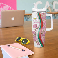 Rose of Bulgaria Tumbler With Handle with National Flag Ribbon and Floral Damask Pattern