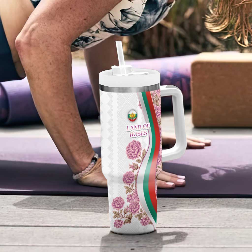 Rose of Bulgaria Tumbler With Handle with National Flag Ribbon and Floral Damask Pattern