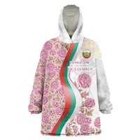 Rose of Bulgaria Wearable Blanket Hoodie with National Flag Ribbon and Floral Damask Pattern