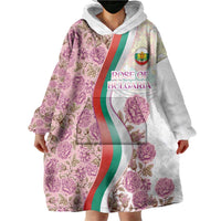 Rose of Bulgaria Wearable Blanket Hoodie with National Flag Ribbon and Floral Damask Pattern