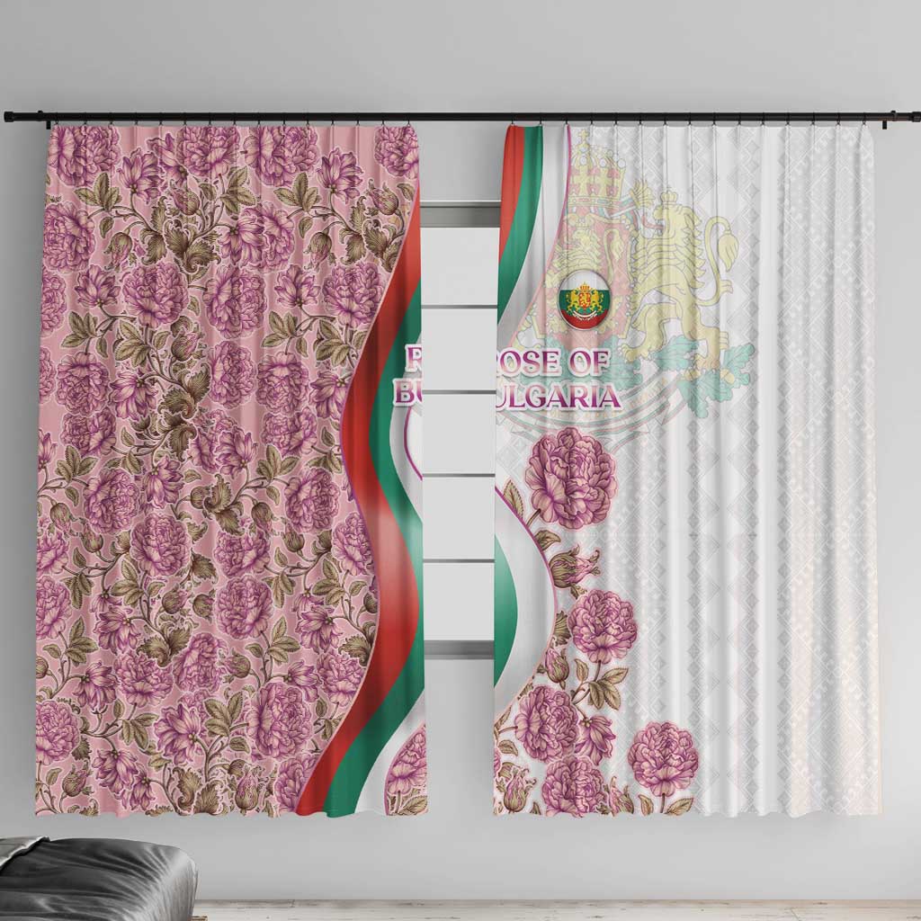 Rose of Bulgaria Window Curtain with National Flag Ribbon and Floral Damask Pattern