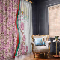 Rose of Bulgaria Window Curtain with National Flag Ribbon and Floral Damask Pattern