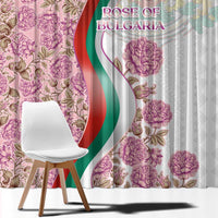 Rose of Bulgaria Window Curtain with National Flag Ribbon and Floral Damask Pattern
