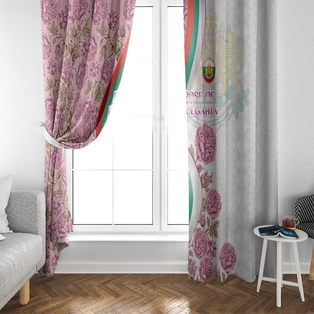 Rose of Bulgaria Window Curtain with National Flag Ribbon and Floral Damask Pattern