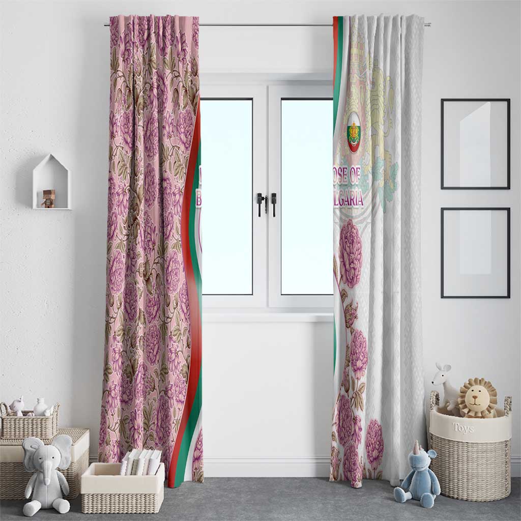 Rose of Bulgaria Window Curtain with National Flag Ribbon and Floral Damask Pattern