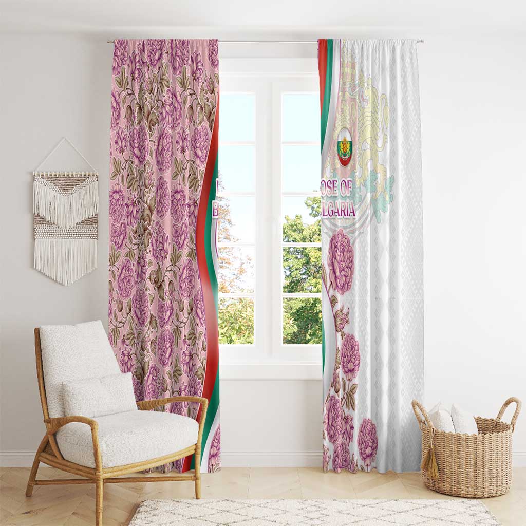 Rose of Bulgaria Window Curtain with National Flag Ribbon and Floral Damask Pattern