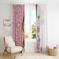 Rose of Bulgaria Window Curtain with National Flag Ribbon and Floral Damask Pattern