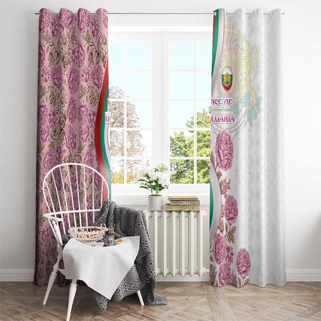 Rose of Bulgaria Window Curtain with National Flag Ribbon and Floral Damask Pattern
