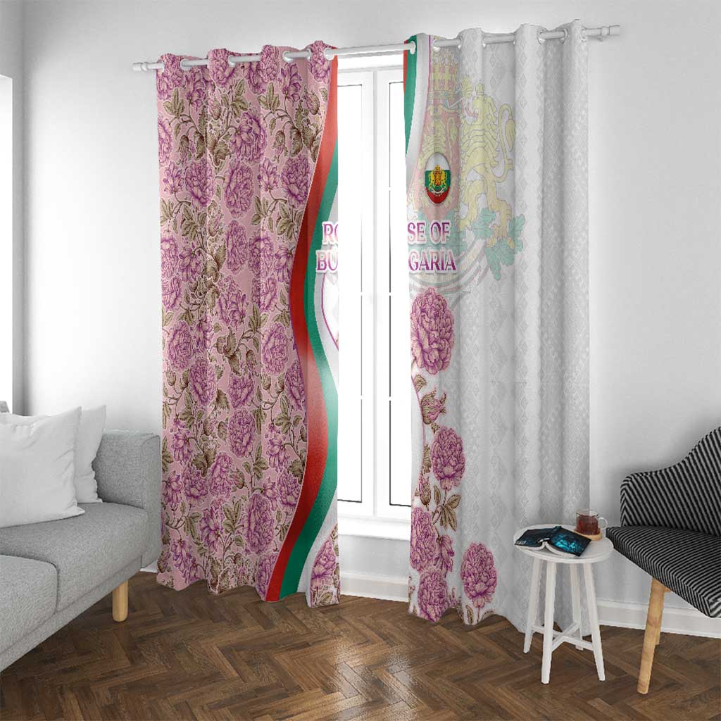 Rose of Bulgaria Window Curtain with National Flag Ribbon and Floral Damask Pattern
