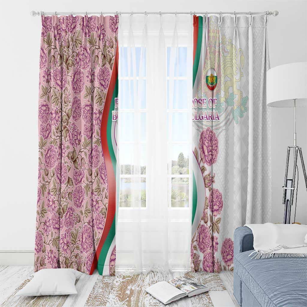 Rose of Bulgaria Window Curtain with National Flag Ribbon and Floral Damask Pattern