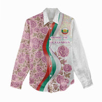 Rose of Bulgaria Women Casual Shirt with National Flag Ribbon and Floral Damask Pattern