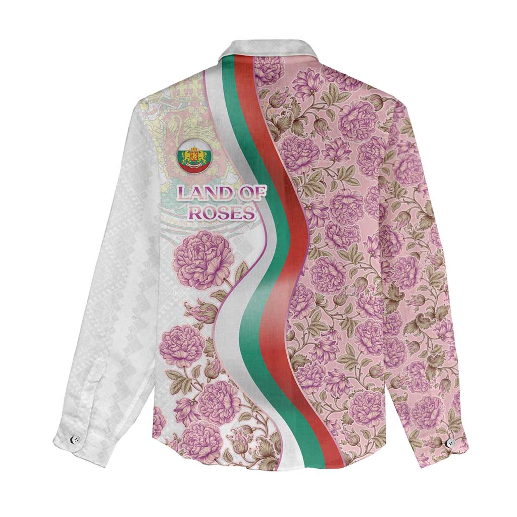 Rose of Bulgaria Women Casual Shirt with National Flag Ribbon and Floral Damask Pattern