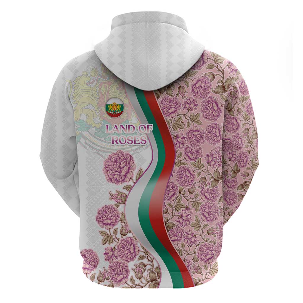 Rose of Bulgaria Zip Hoodie with National Flag Ribbon and Floral Damask Pattern