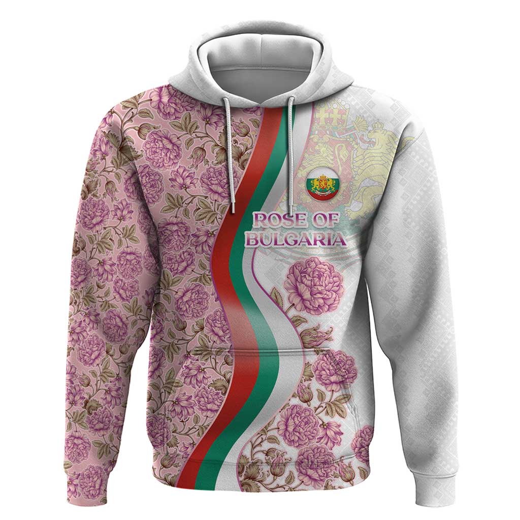 Rose of Bulgaria Zip Hoodie with National Flag Ribbon and Floral Damask Pattern