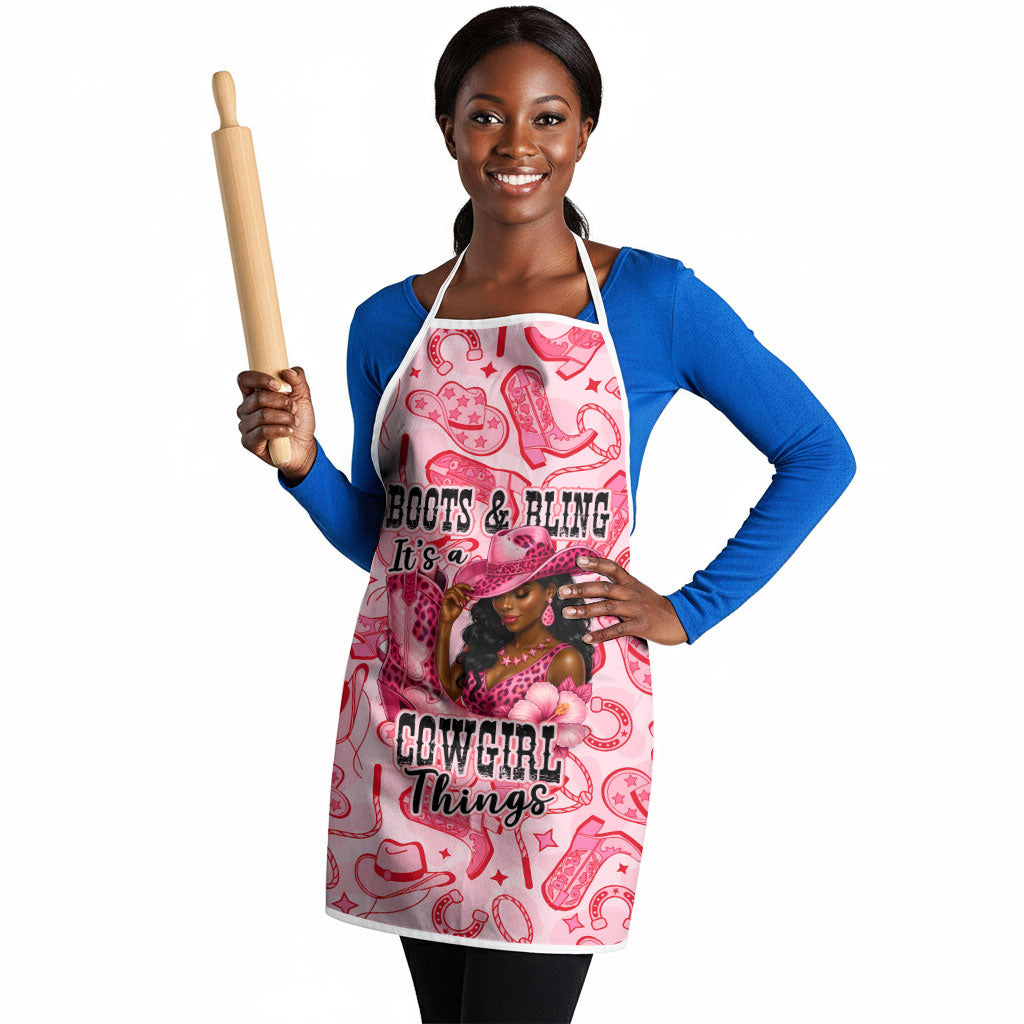 Black Cowgirl Apron Boots And Bling - Pink Leopard Western Diva Melanin